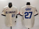 Cheap Men's Los Angeles Dodgers #27 Mike Trout Number Cream 2024 City Connect Limited Stitched Jersey