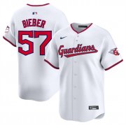 Cheap Men's Cleveland Guardians #57 Shane Bieber White Home Limited Stitched Baseball Jersey