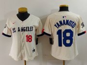 Cheap Women's Los Angeles Dodgers #18 Yoshinobu Yamamoto Number Cream 2024 City Connect Limited Stitched Jersey