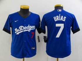 Wholesale Cheap Youth Los Angeles Dodgers #7 Julio Urias Blue 2021 City Connect Number Cool Base Stitched Jersey