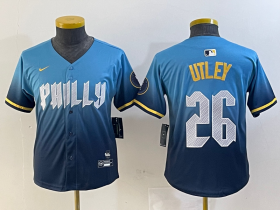 Cheap Youth Philadelphia Phillies #26 Chase Utley Blue 2024 City Connect Limited Stitched Jersey