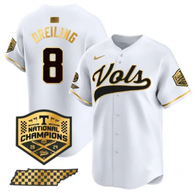 Men\'s Tennessee Volunteers #8 Dylan Dreiling White Gold 2024 Champions Vapor Limited Baseball Stitched Jersey