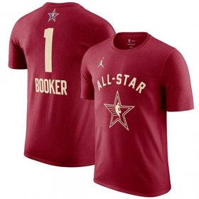 Cheap Men\'s 2024 All-Star #1 Devin Booker Crimson T-Shirt