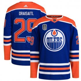 Cheap Men\'s Edmonton Oilers #29 Leon Draisaitl Royal 2024 Stanley Cup Final Patch Stitched Jersey