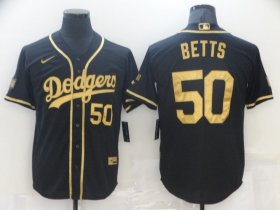 Wholesale Cheap Men\'s Los Angeles Dodgers #50 Mookie Betts Black Gold Stitched MLB Cool Base Nike Jersey