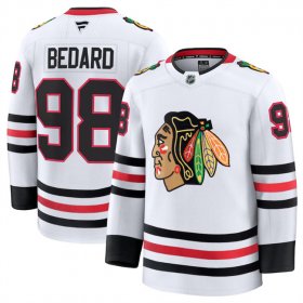 Men\'s Chicago Blackhawks #98 Connor Bedard White 2024-25 Away Stitched Hockey Jersey