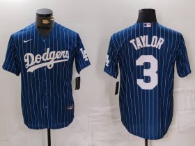 Cheap Men\'s Los Angeles Dodgers #3 Chris Taylor Navy Pinstripe Stitched Cool Base Nike Jersey