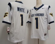 Cheap Men's West Virginia Mountaineers #1 Jahiem White White FUSE College Stitched Jersey