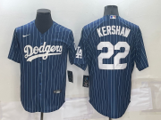 Wholesale Cheap Men's Los Angeles Dodgers #22 Clayton Kershaw Navy Blue Pinstripe Stitched MLB Cool Base Nike Jersey