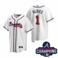 Wholesale Cheap Men Nike Atlanta Braves 1 Ozzie Albies White Home Stitched Baseball Stitched MLB 2021 Champions Patch Jersey