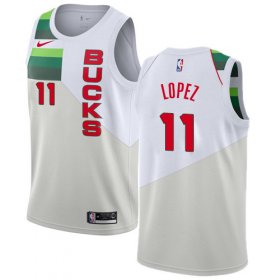 Wholesale Cheap Nike Bucks #11 Brook Lopez White NBA Swingman Earned Edition Jersey