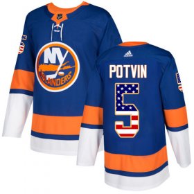 Wholesale Cheap Adidas Islanders #5 Denis Potvin Royal Blue Home Authentic USA Flag Stitched NHL Jersey