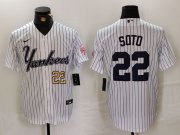 Cheap Men's New York Yankees #22 Juan Soto White Pinstripe Fashion Cool Base Jerseys