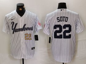 Cheap Men\'s New York Yankees #22 Juan Soto White Pinstripe Fashion Cool Base Jerseys