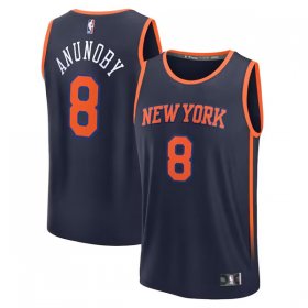 Cheap Men\'s New York Knicks #8 OG Anunoby Navy Statement Edition Stitched Basketball Jersey