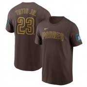 Cheap Men's San Diego Padres Fernando #23 Tatis Jr. Brown 2024 World Tour Seoul Series Name & Number T-Shirt