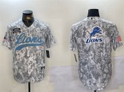 Cheap Men's Detroit Lions Team Big Logo 2024 Arctic Camo Salute To Service Stitched Baseball Jersey