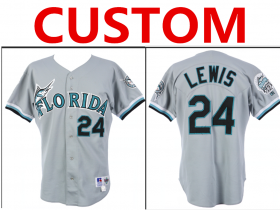 Wholesale Cheap Men\'s Custom Florida Marlins Game Worn Road Grey 1993 Jersey