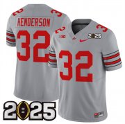 Men's Ohio State Buckeyes #32 TreVeyon Henderson Grey 2025 CFP Final Patch F.U.S.E. Vapor Limited Stitched Football Jersey