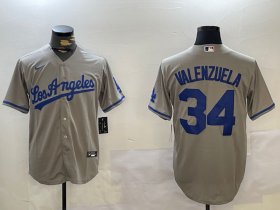 Cheap Men\'s Los Angeles Dodgers #34 Fernando Valenzuela Grey Authentic Collection Stitched MLB Jersey