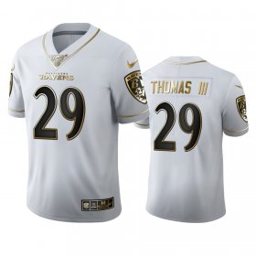 Wholesale Cheap Baltimore Ravens #29 Earl Thomas III Men\'s Nike White Golden Edition Vapor Limited NFL 100 Jersey