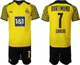 Wholesale Cheap Men 2021-2022 Club Borussia Dortmund home 7 yellow Soccer Jersey