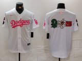 Cheap Men's Los Angeles Dodgers Team Big Logo White Pink Vin & Kobe Patch Stitched Baseball Jerseys