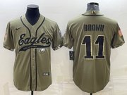 Wholesale Cheap Men's Philadelphia Eagles #11 A. J. Brown Olive 2022 Salute To Service Cool Base Stitched Baseball Jersey