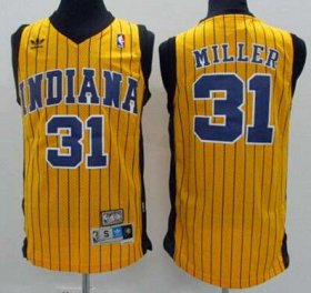 Wholesale Cheap Men\'s Indiana Pacers #31 Reggie Miller Yellow Pinstripe Hardwood Classics Soul Swingman Throwback Jersey