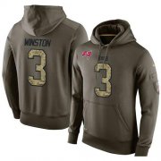 Wholesale Cheap NFL Men's Nike Tampa Bay Buccaneers #3 Jameis Winston Stitched Green Olive Salute To Service KO Performance Hoodie