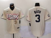 Cheap Men's New York Yankees #3 Babe Ruth Cream Limited Stitched Baseball Jerseys