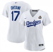 Cheap Women's Los Angeles Dodgers #17 Shohei Ohtani White 2024 World Series Cool Base Stitched Baseball Jersey(Run Small)