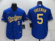 Wholesale Cheap Men's Los Angeles Dodgers #5 Freddie Freeman Blue Gold Stitched MLB Cool Base Nike Fashion Jersey