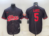 Wholesale Cheap Men's San Francisco 49ers #5 Trey Lance Black With Patch Cool Base Stitched Baseball Jersey