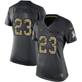 Wholesale Cheap Nike Saints #23 Marshon Lattimore Black Women\'s Stitched NFL Limited 2016 Salute to Service Jersey