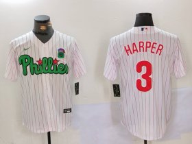 Cheap Men\'s Philadelphia Phillies #3 Bryce Harper White Green Cool Base Stitched Jersey