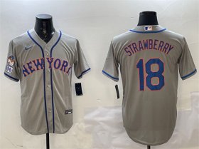 Cheap Men\'s New York Mets #18 Darryl Strawberry Grey 2025 Spring Training Cool Base Stitched Baseball Jersey