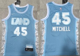 Cheap Men\'s Cleveland Cavaliers #45 Donovan Mitchell Light Blue 2024 City Edition Stitched Jersey