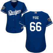 Wholesale Cheap Dodgers #66 Yasiel Puig Blue Alternate 2018 World Series Women's Stitched MLB Jersey