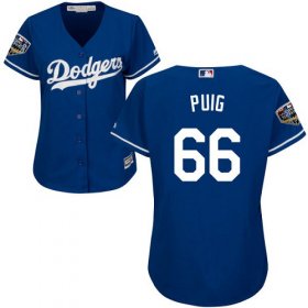 Wholesale Cheap Dodgers #66 Yasiel Puig Blue Alternate 2018 World Series Women\'s Stitched MLB Jersey