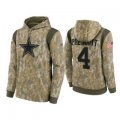 Wholesale Cheap Men's Dallas Cowboys #4 Dak Prescott Camo 2021 Salute To Service Therma Performance Pullover Hoodie