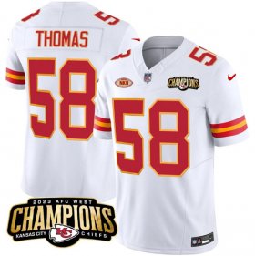 Cheap Men\'s Kansas City Chiefs #58 Derrick Thomas White 2023 F.U.S.E. AFC West Champions With NKH Patch Vapor Untouchable Limited Football Stitched Jersey