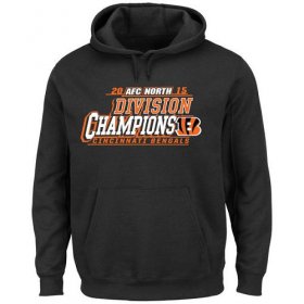 Wholesale Cheap Men\'s Cincinnati Bengals Majestic Black 2015 AFC North Division Champions Pullover Hoodie