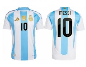 Cheap Men\'s Argentina #10 Lionel Messi White Home Soccer Jersey