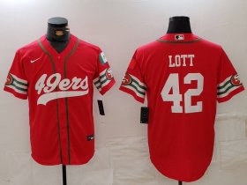 Men\'s San Francisco 49ers #42 Ronnie Lott Red Mexico Cool Base Stitched Baseball Jersey