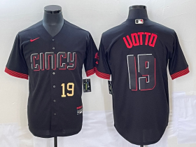 Wholesale Cheap Men\'s Cincinnati Reds #19 Joey Votto Number Black 2023 City Connect Cool Base Stitched Jersey