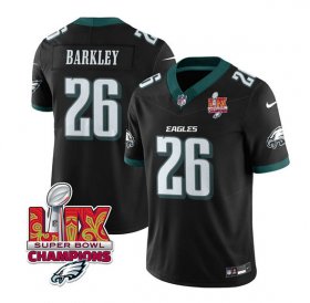 Cheap Men\'s Philadelphia Eagles #26 Saquon Barkley Black 2025 Eagles Logo Super Bowl LIX Patch New F.U.S.E. Vapor Untouchable Limited Football Stitched Jersey