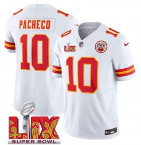 Men\'s Kansas City Chiefs #10 Isiah Pacheco White 2025 Super Bowl LIX Patch F.U.S.E. Vapor Limited Stitched Football Jersey