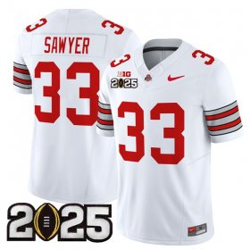 Cheap Men\'s Ohio State Buckeyes #33 Jack Sawyer White 2025 CFP Final Patch F.U.S.E. Vapor Limited Stitched Football Jersey