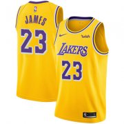 Wholesale Cheap Nike Los Angeles Lakers #23 LeBron James Gold NBA Swingman Icon Edition Jersey